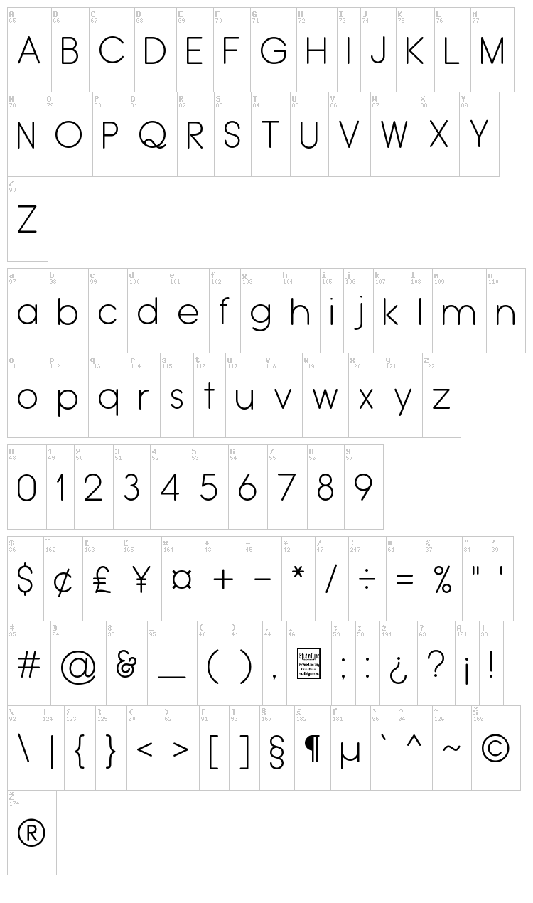 Typo Grotesk Rounded font map